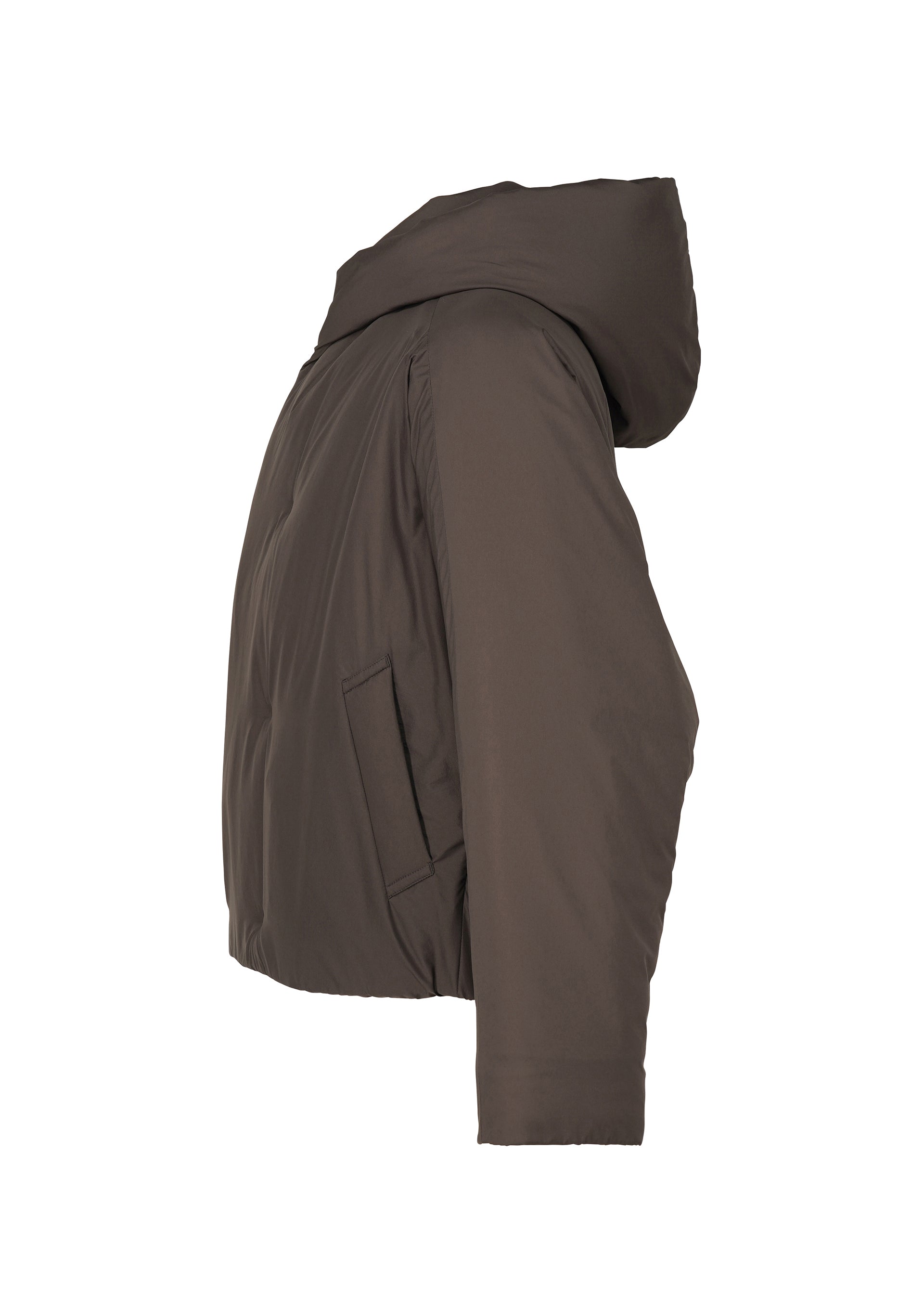 A detail shot of the HOMME PLISSÉ ISSEY MIYAKE DUVET COAT jacket.