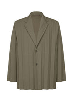 A product shot of the HOMME PLISSÉ ISSEY MIYAKE EDGE ENSEMBLE jacket in khaki (65).