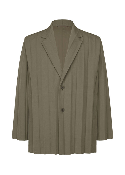A product shot of the HOMME PLISSÉ ISSEY MIYAKE EDGE ENSEMBLE jacket in khaki (65).