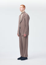A model wears the HOMME PLISSÉ ISSEY MIYAKE KERSEY PLEATS jacket.