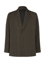 A product shot of the HOMME PLISSÉ ISSEY MIYAKE WOOL LIKE LIGHT jacket in dark brown (49).