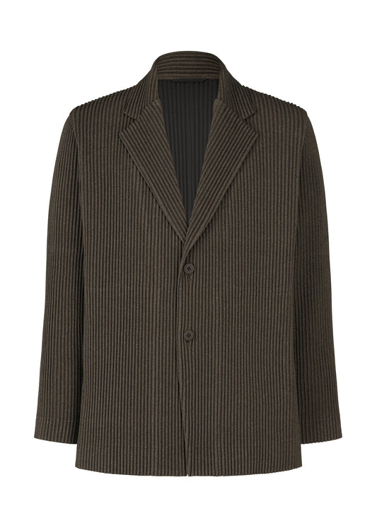 A product shot of the HOMME PLISSÉ ISSEY MIYAKE WOOL LIKE LIGHT jacket in dark brown (49).