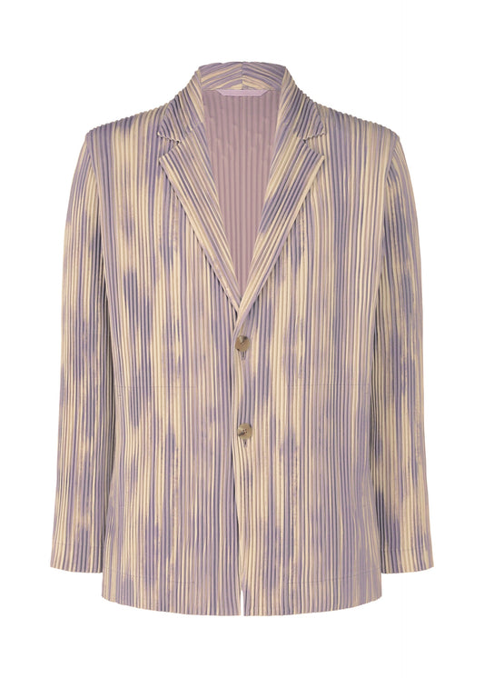 A product shot of the HOMME PLISSÉ ISSEY MIYAKE BRUSHSTROKE STRIPE jacket in purple (81).