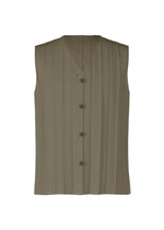 A product shot of the HOMME PLISSÉ ISSEY MIYAKE EDGE ENSEMBLE vest in khaki (65).