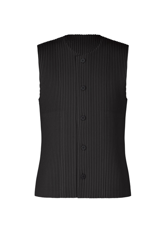 A product shot of the HOMME PLISSÉ ISSEY MIYAKE KERSEY PLEATS vest in black (15).