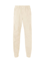 A product shot of the HOMME PLISSÉ ISSEY MIYAKE QUARRY PANTS trousers in white (01).