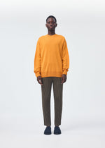 A model wears the HOMME PLISSÉ ISSEY MIYAKE WOOL LIKE LIGHT trousers.