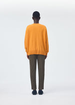 A model wears the HOMME PLISSÉ ISSEY MIYAKE WOOL LIKE LIGHT trousers.
