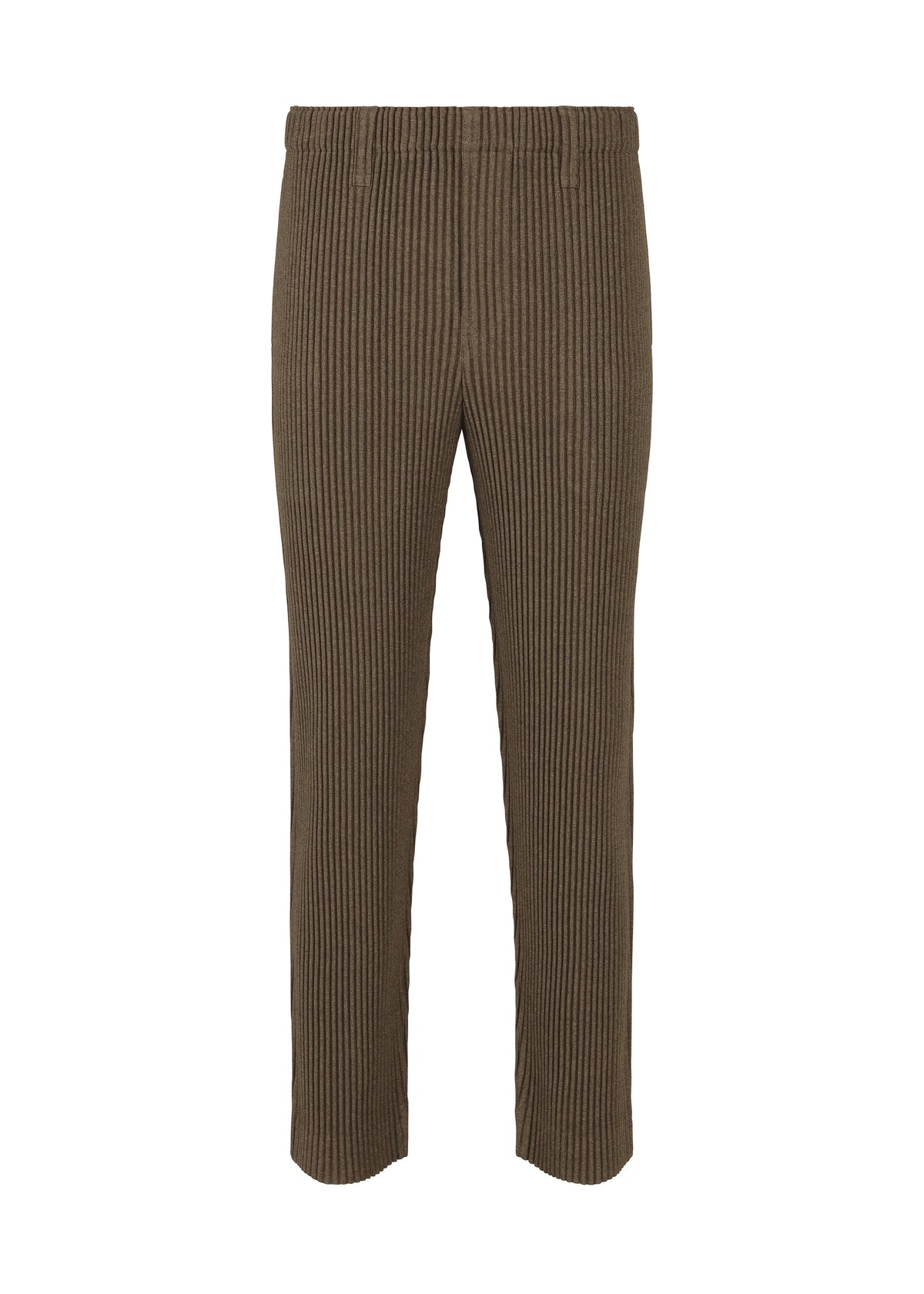 A product shot of the HOMME PLISSÉ ISSEY MIYAKE WOOL LIKE LIGHT trousers in brown (44).