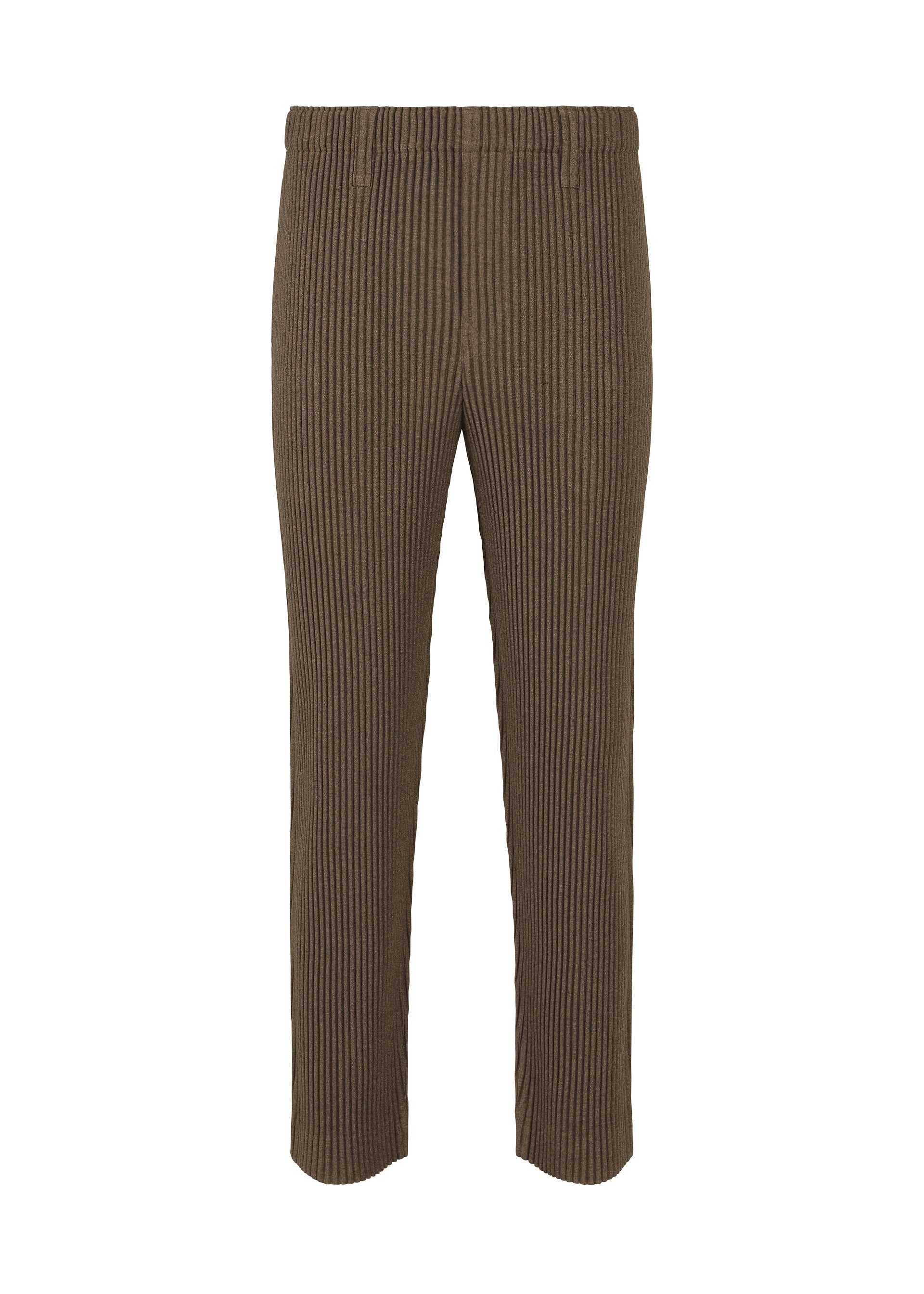 A product shot of the HOMME PLISSÉ ISSEY MIYAKE WOOL LIKE LIGHT trousers in brown (44).