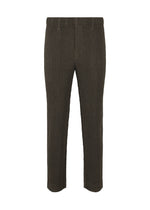A product shot of the HOMME PLISSÉ ISSEY MIYAKE WOOL LIKE LIGHT trousers in dark brown (49).