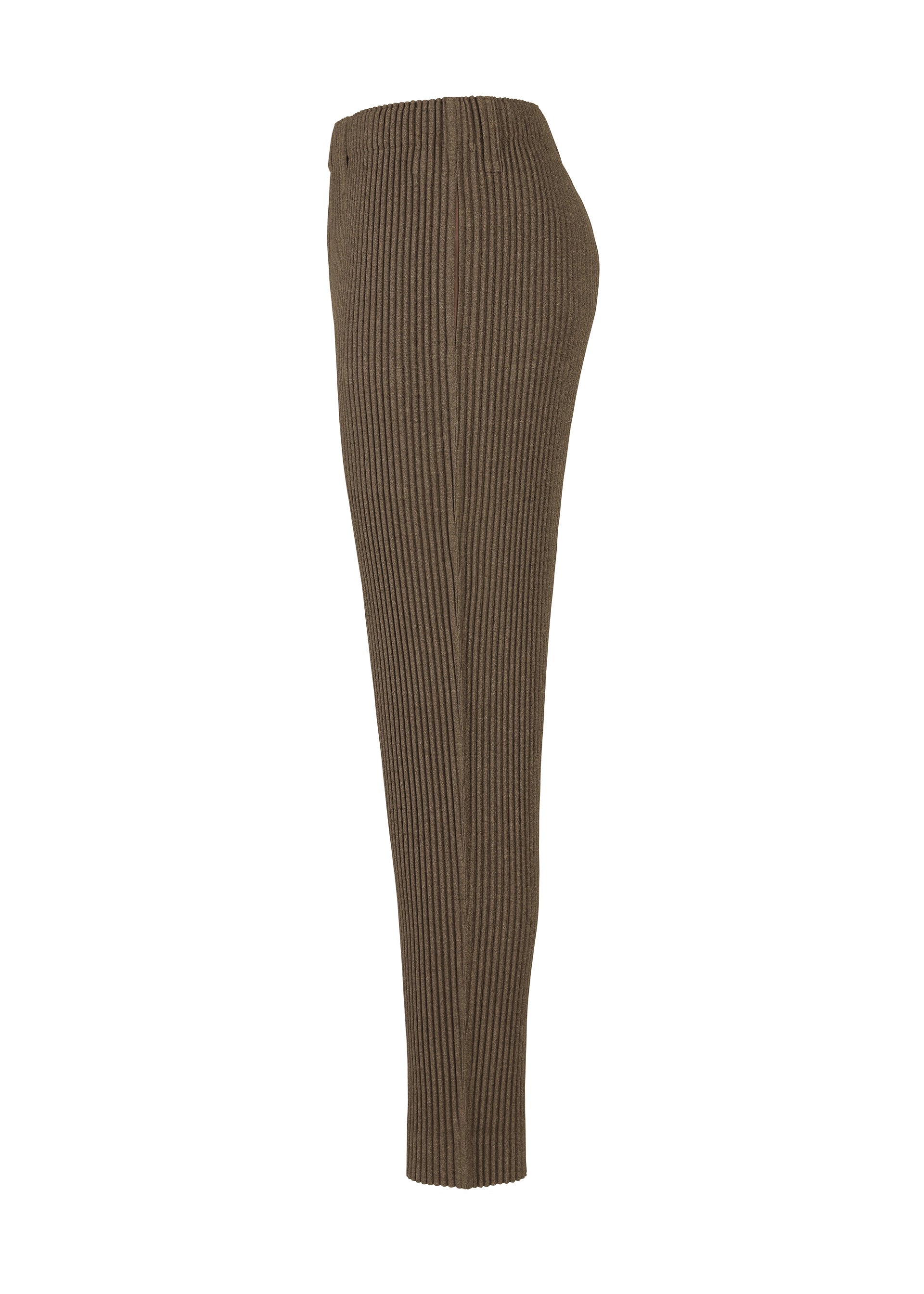 A detail shot of the HOMME PLISSÉ ISSEY MIYAKE WOOL LIKE LIGHT trousers.