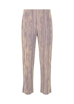 A product shot of the HOMME PLISSÉ ISSEY MIYAKE BRUSHSTROKE STRIPE trousers in purple (81).