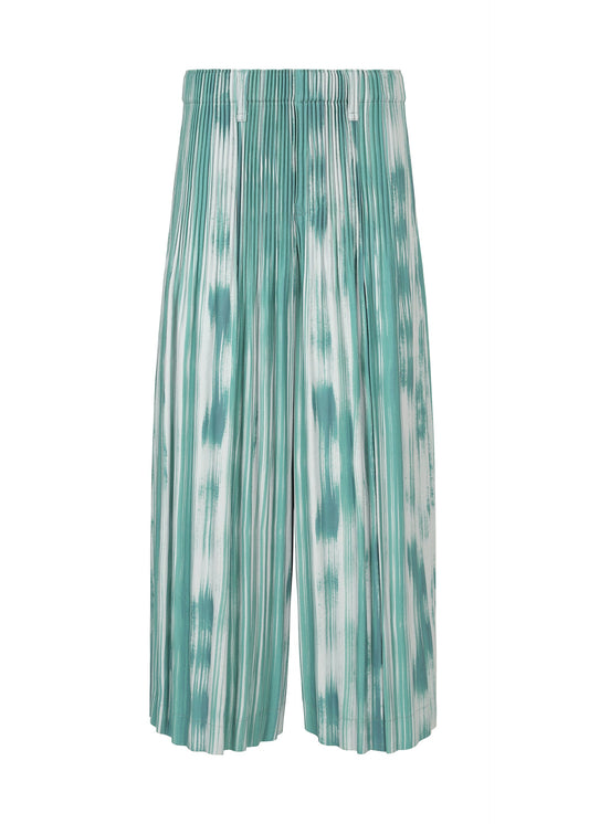 A product shot of the HOMME PLISSÉ ISSEY MIYAKE BRUSHSTROKE STRIPE trousers in blue (72).