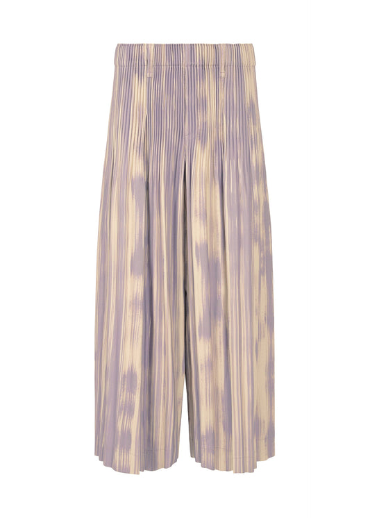 A product shot of the HOMME PLISSÉ ISSEY MIYAKE BRUSHSTROKE STRIPE trousers in purple (81).