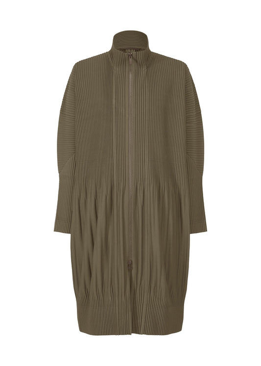 A product shot of the HOMME PLISSÉ ISSEY MIYAKE MONTHLY COLORS NOVEMBER coat in mudstone grey (17).
