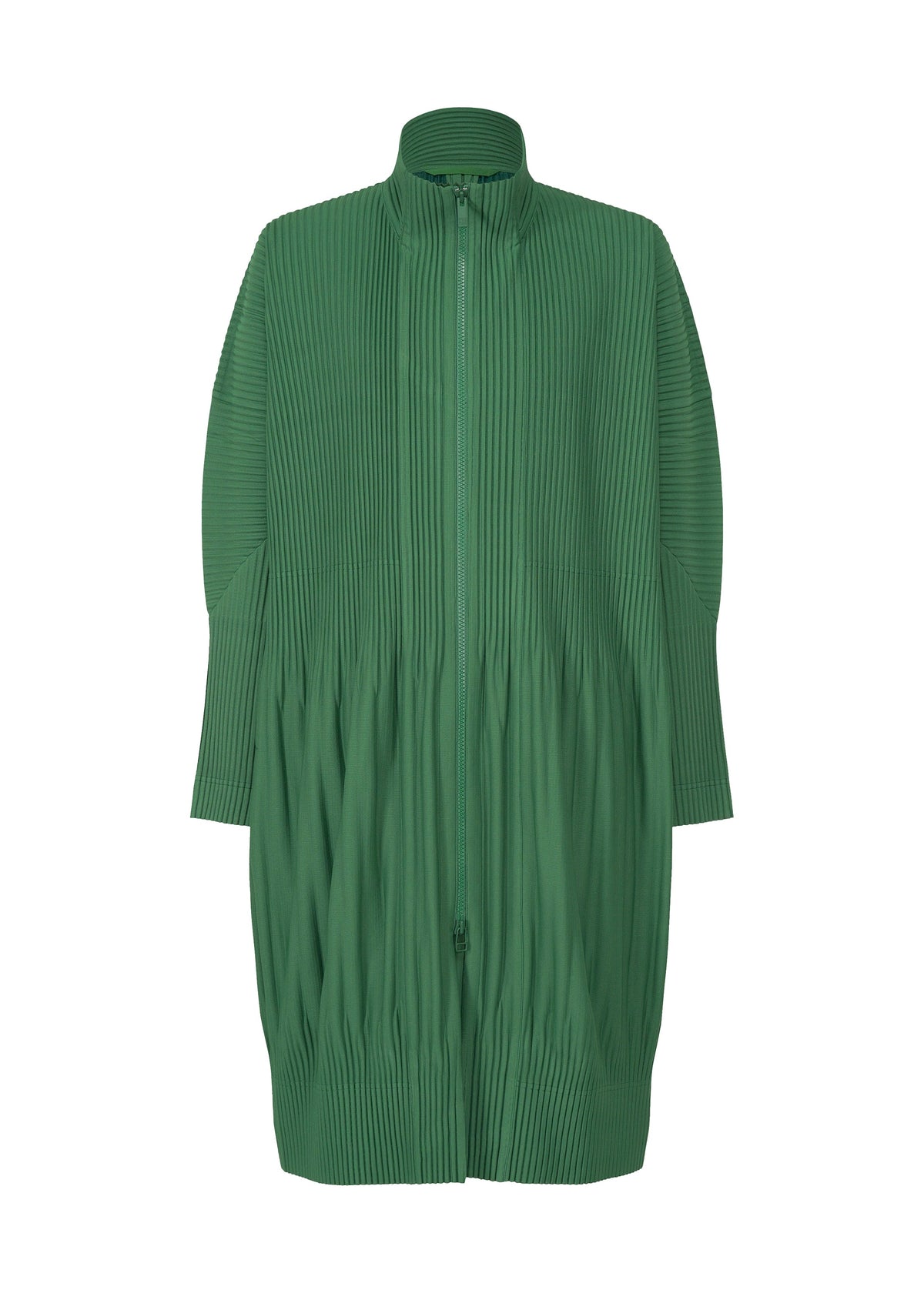 A product shot of the HOMME PLISSÉ ISSEY MIYAKE MONTHLY COLORS NOVEMBER coat in celadon green (63).