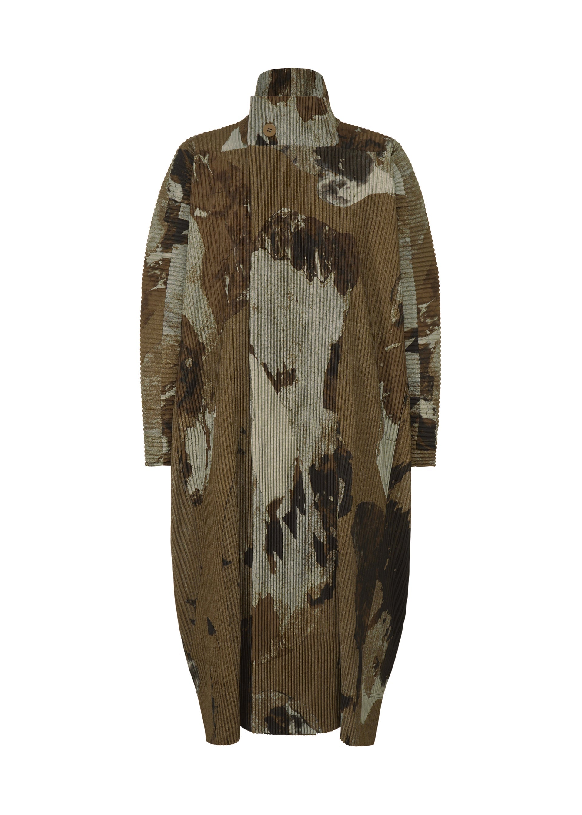 A product shot of the HOMME PLISSÉ ISSEY MIYAKE PAINTED STONE clothing in brown (44).