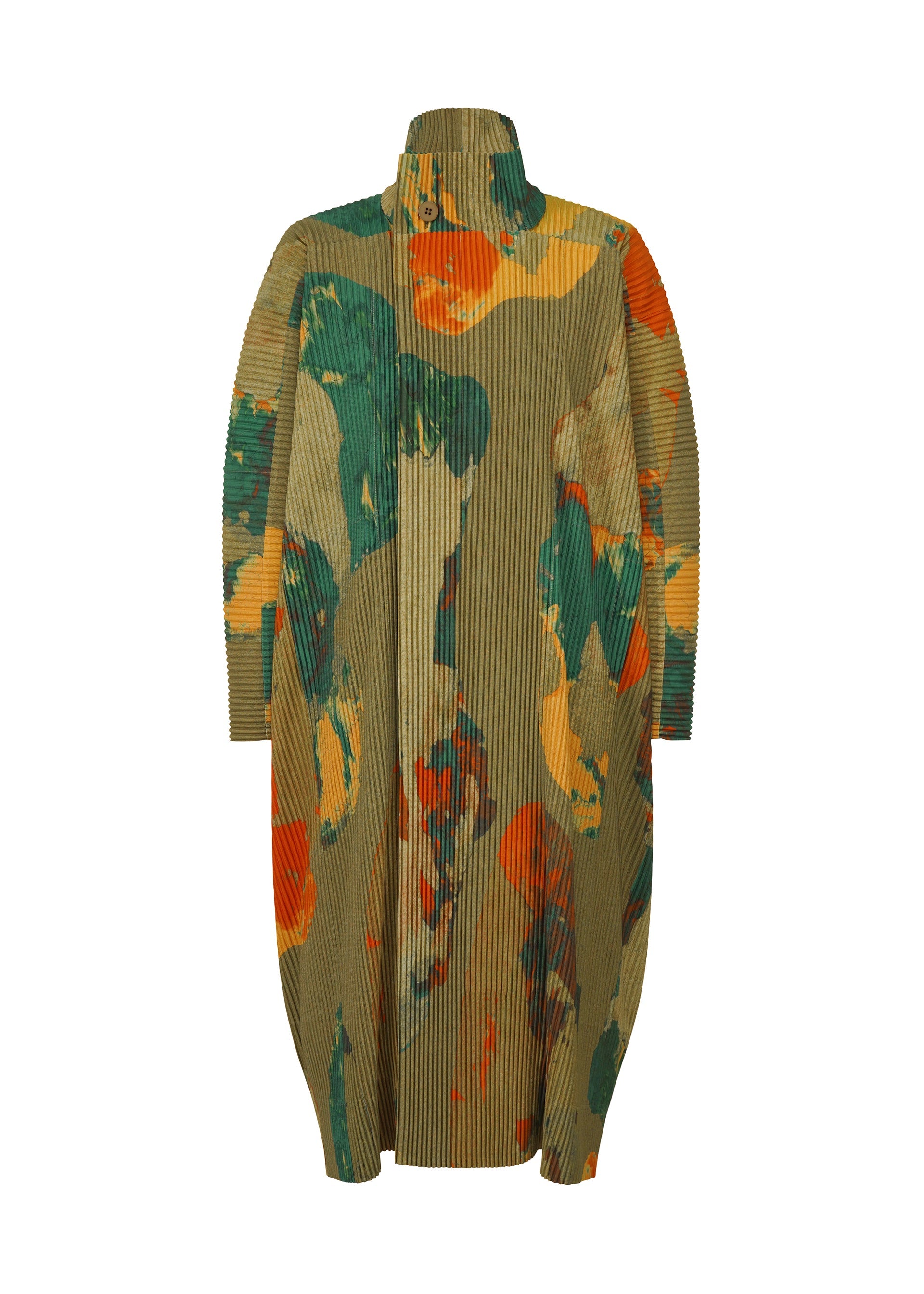 A product shot of the HOMME PLISSÉ ISSEY MIYAKE PAINTED STONE clothing in green (62).