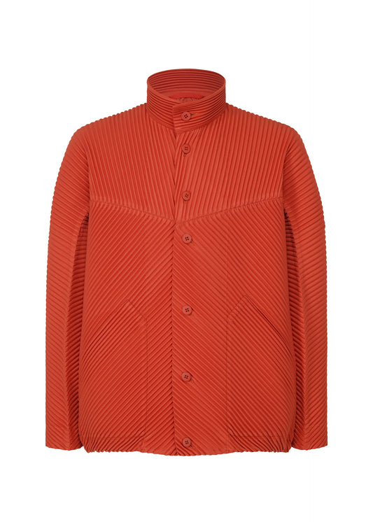 A product shot of the HOMME PLISSÉ ISSEY MIYAKE MONTHLY COLORS SEPTEMBER jacket in jasper red (25).