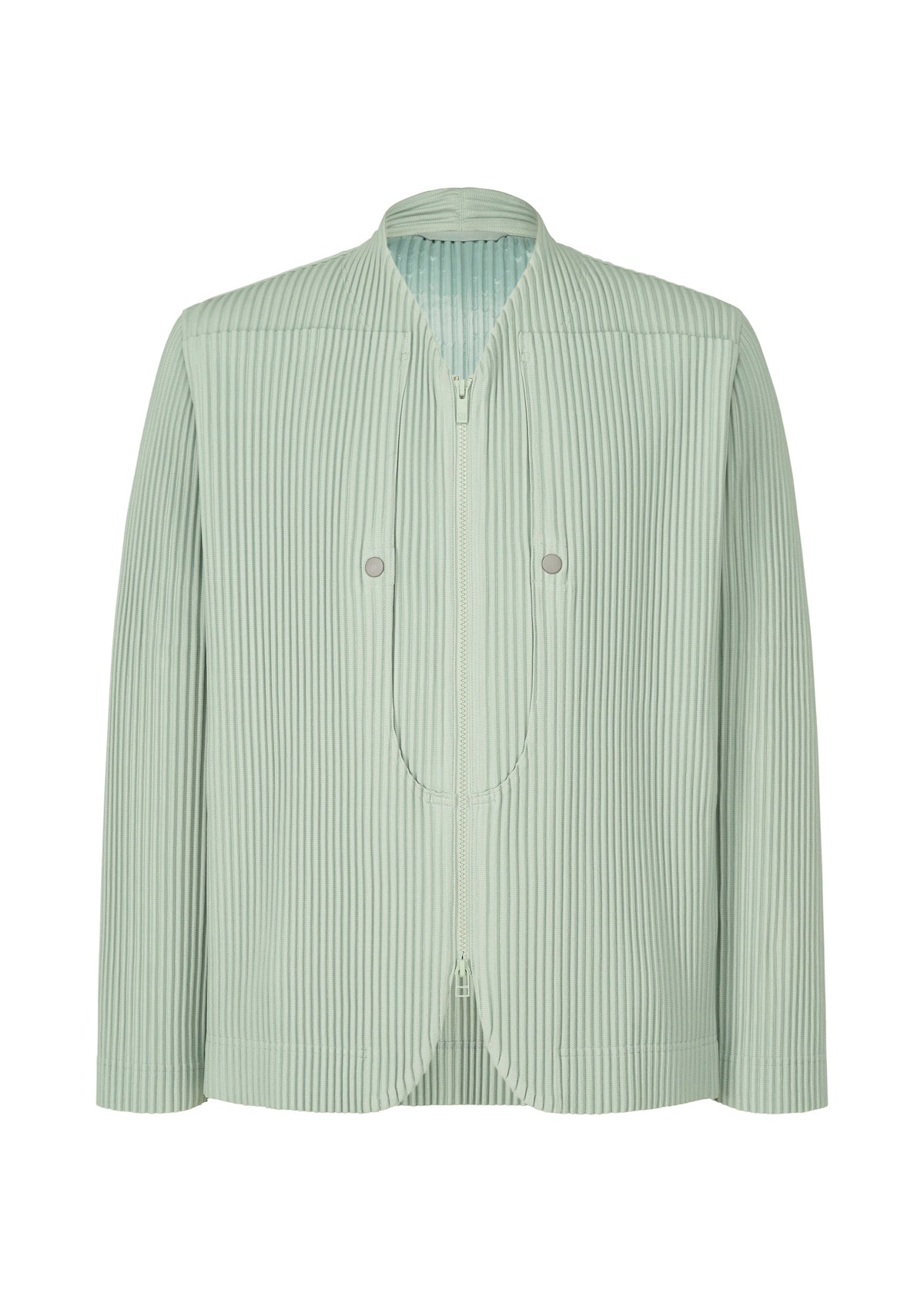 A product shot of the HOMME PLISSÉ ISSEY MIYAKE QUARRY jacket in sericite blue (70).