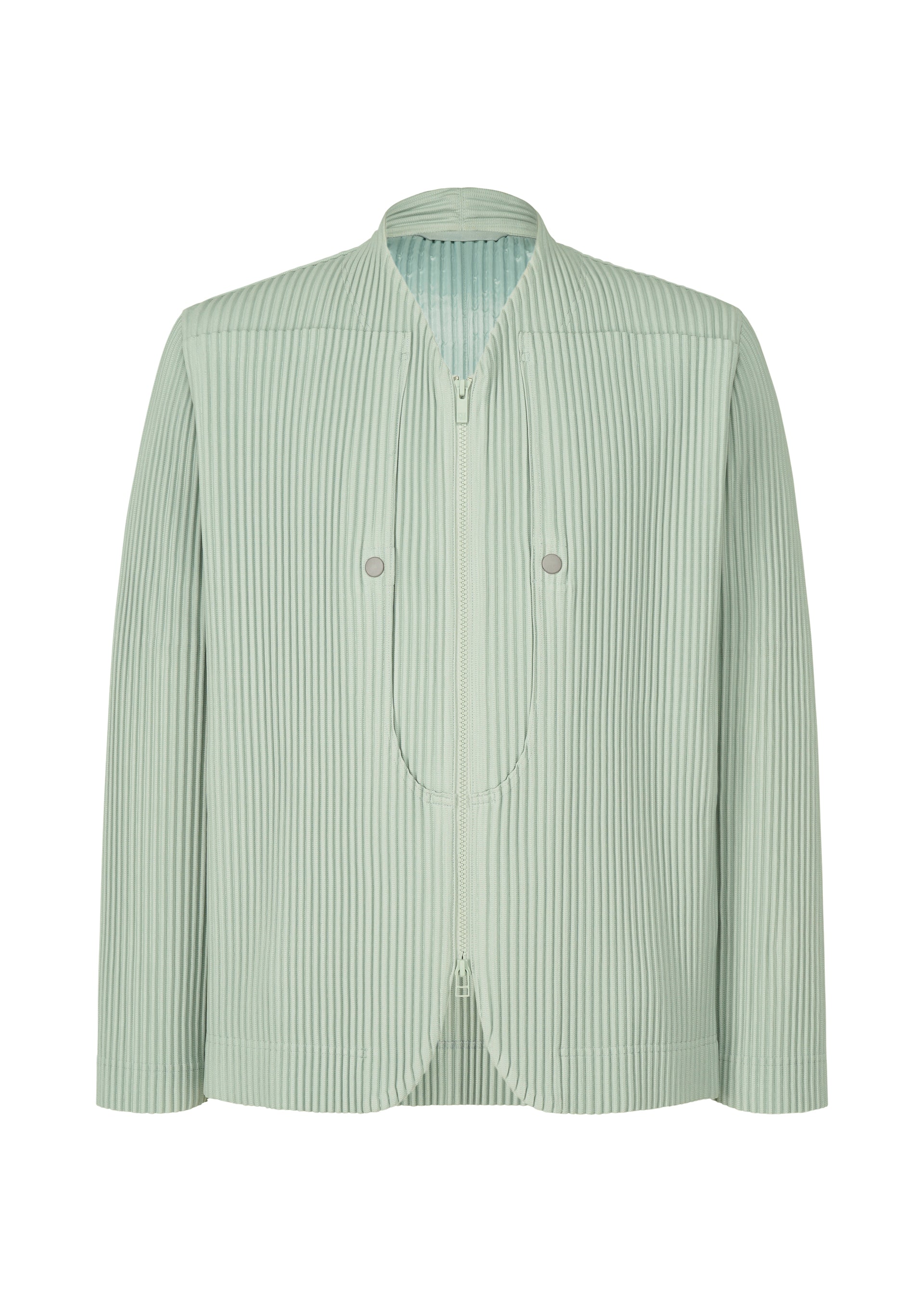 A product shot of the HOMME PLISSÉ ISSEY MIYAKE QUARRY jacket in sericite blue (70).