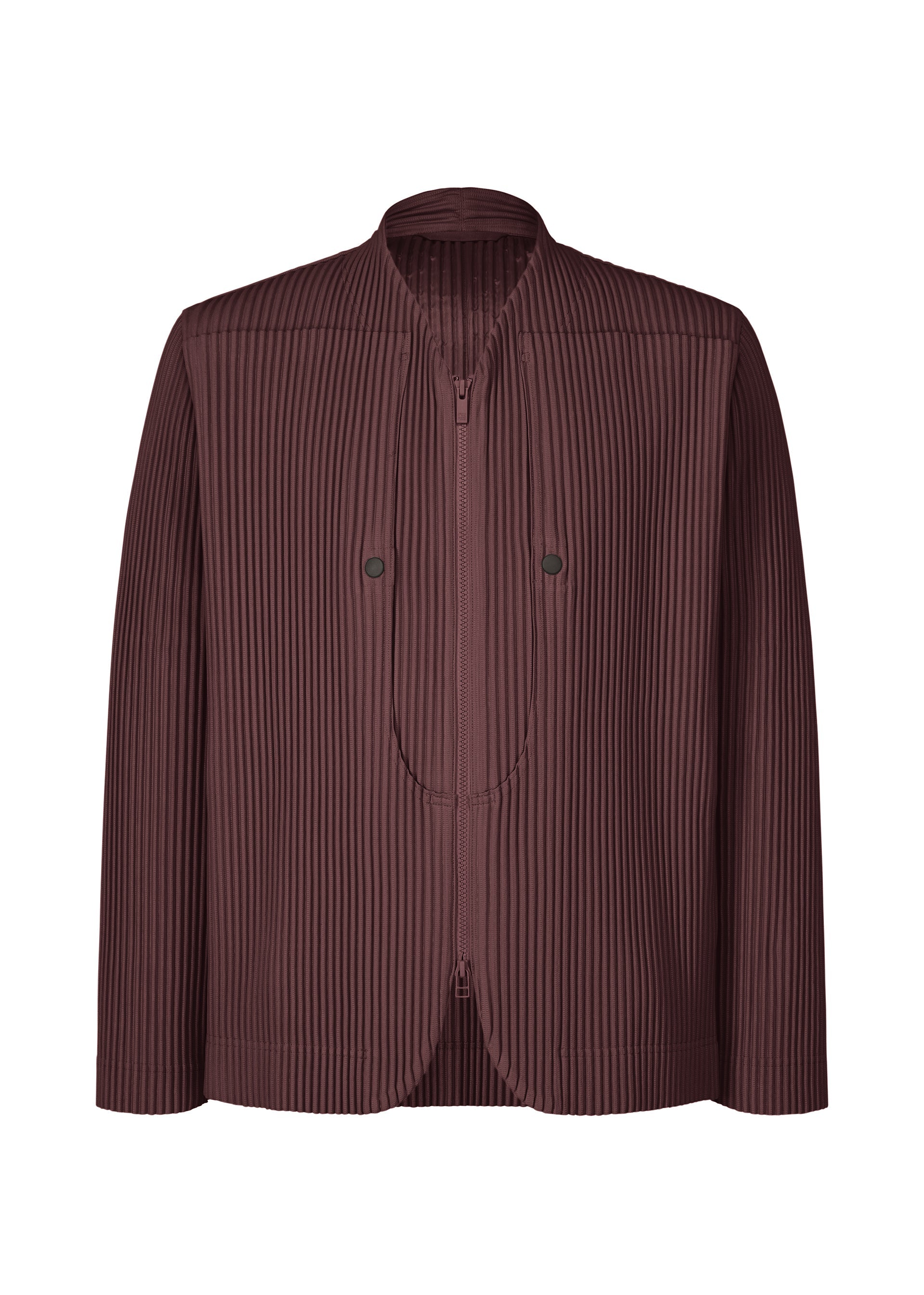 A product shot of the HOMME PLISSÉ ISSEY MIYAKE QUARRY jacket in wine purple (86).