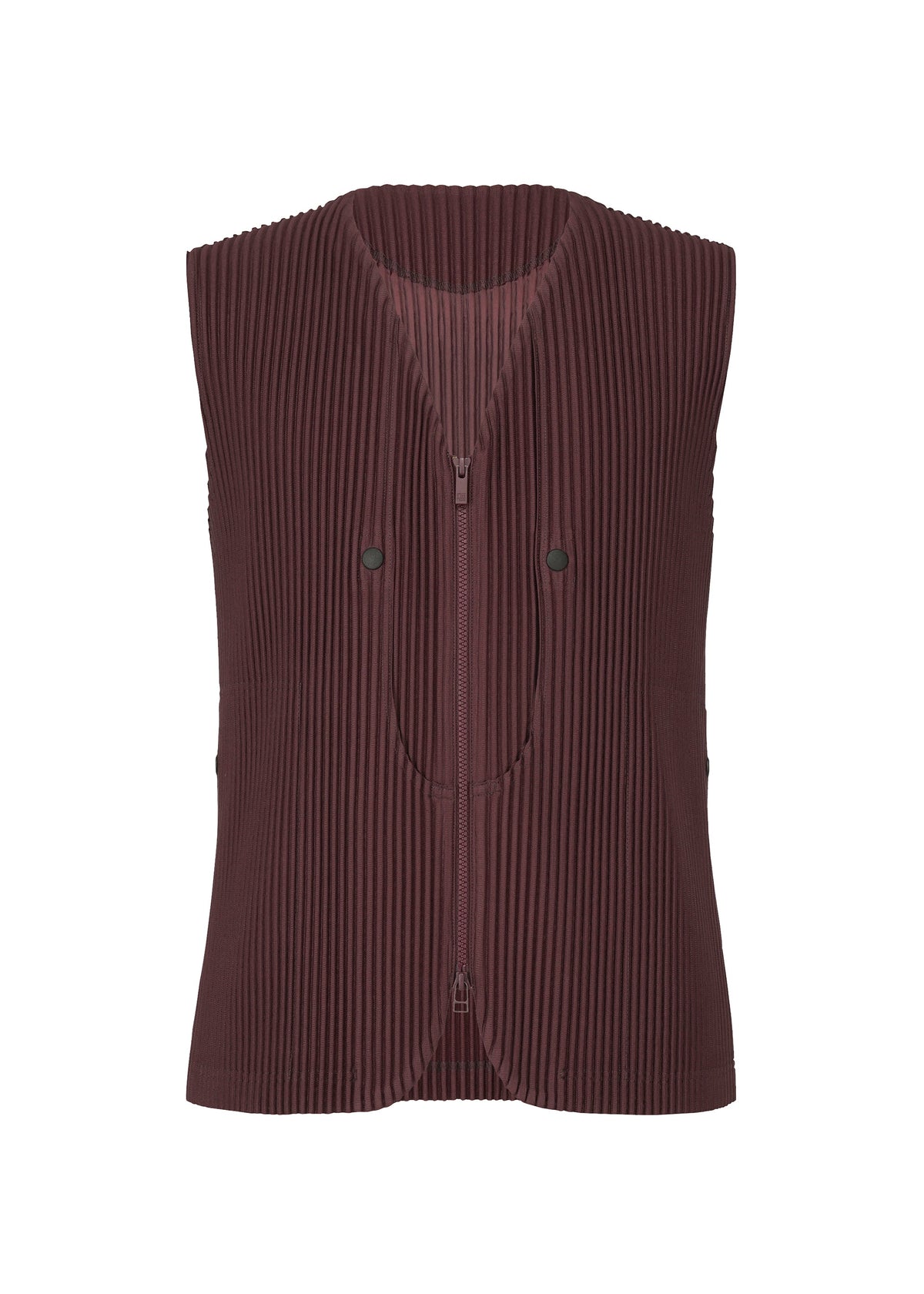 A product shot of the HOMME PLISSÉ ISSEY MIYAKE QUARRY vest in wine purple (86).