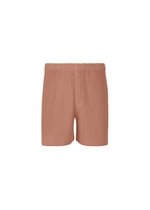 A product shot of the HOMME PLISSÉ ISSEY MIYAKE MONTHLY COLORS JULY trousers in vanadinite red.
