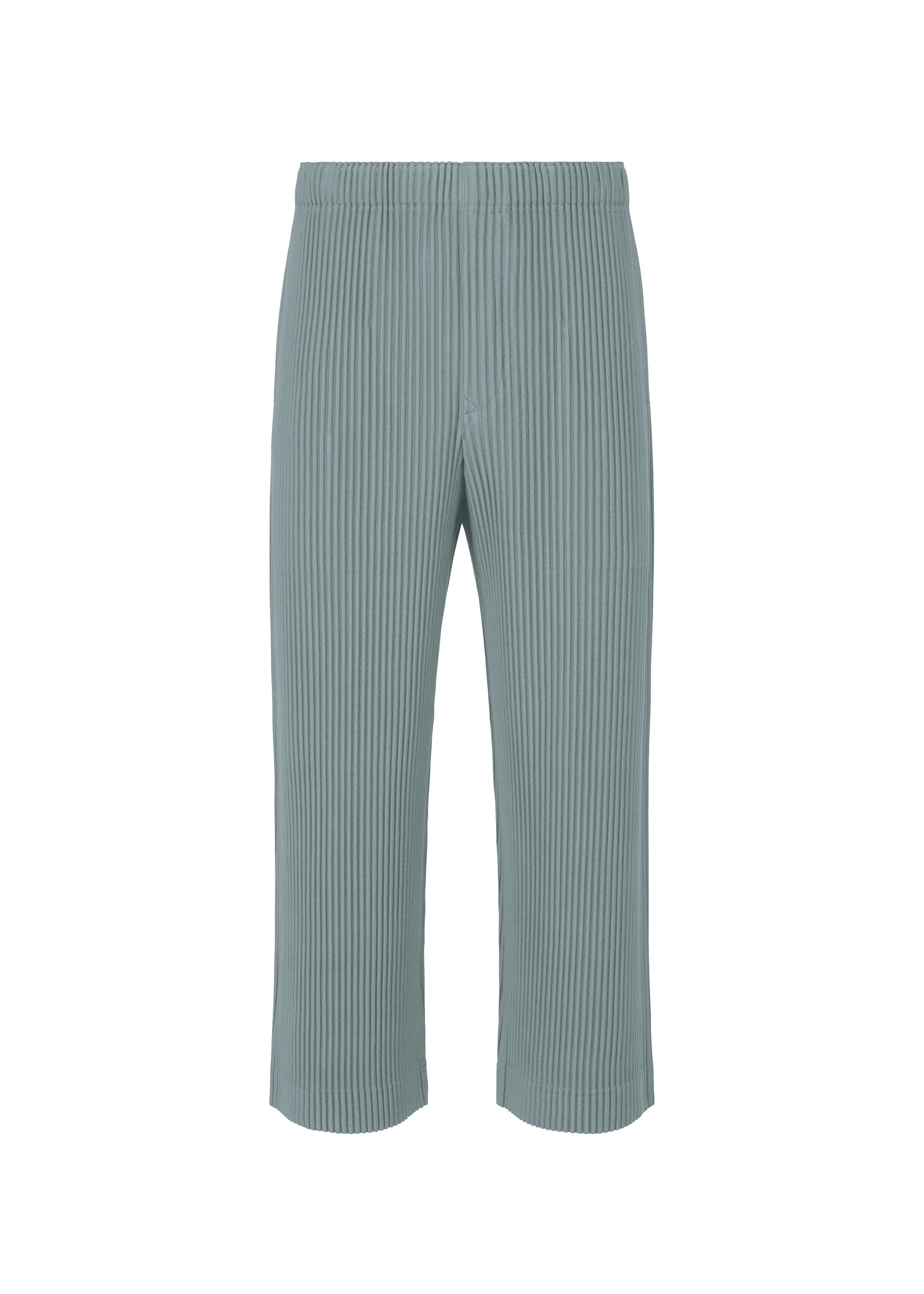 A product shot of the HOMME PLISSÉ ISSEY MIYAKE MONTHLY COLORS AUGUST trousers in slate blue (71).