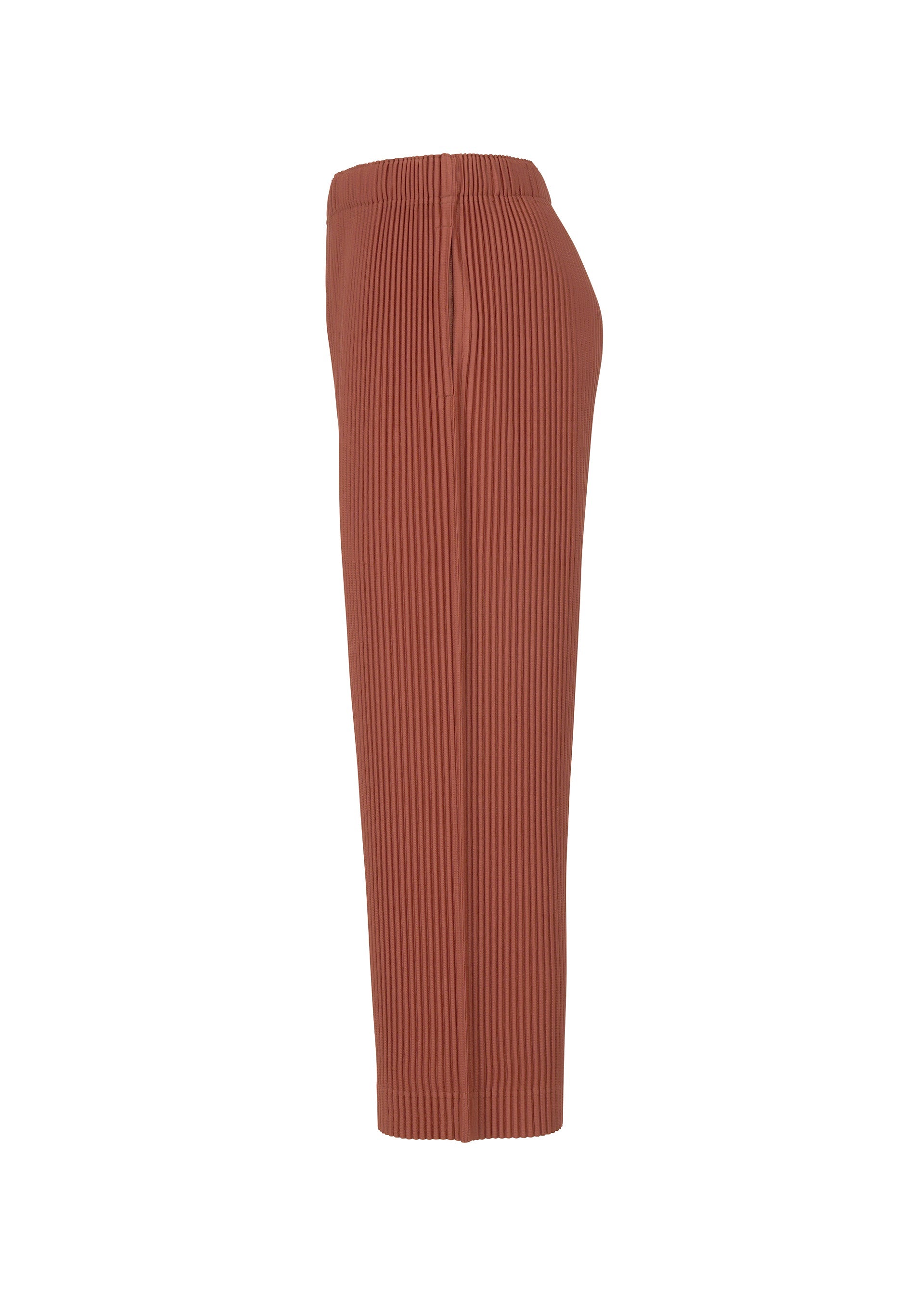 A detail shot of the HOMME PLISSÉ ISSEY MIYAKE MONTHLY COLORS AUGUST trousers.
