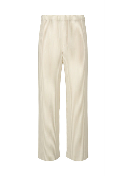 A product shot of the HOMME PLISSÉ ISSEY MIYAKE MONTHLY COLORS SEPTEMBER trousers in limestone white (04).