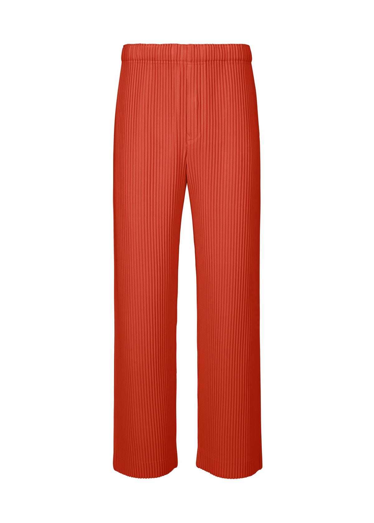 A product shot of the HOMME PLISSÉ ISSEY MIYAKE MONTHLY COLORS SEPTEMBER trousers in jasper red (25).