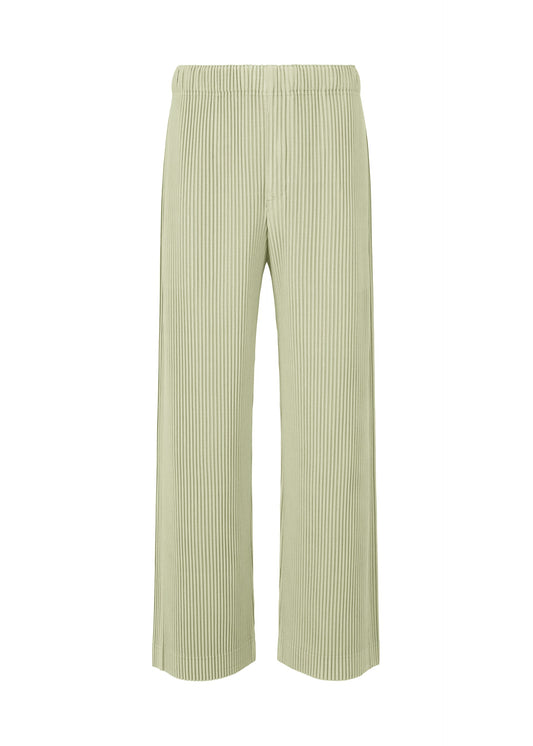 A product shot of the HOMME PLISSÉ ISSEY MIYAKE MONTHLY COLORS OCTOBER trousers in wavellite green (61).