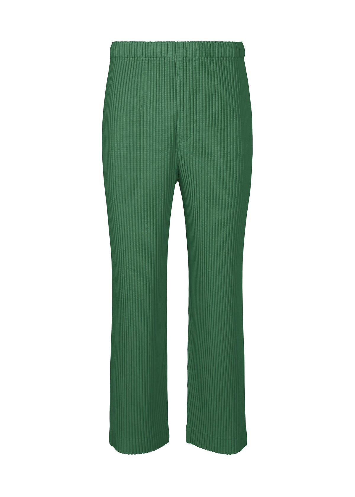 A product shot of the HOMME PLISSÉ ISSEY MIYAKE MONTHLY COLORS NOVEMBER trousers in celadon green (63).