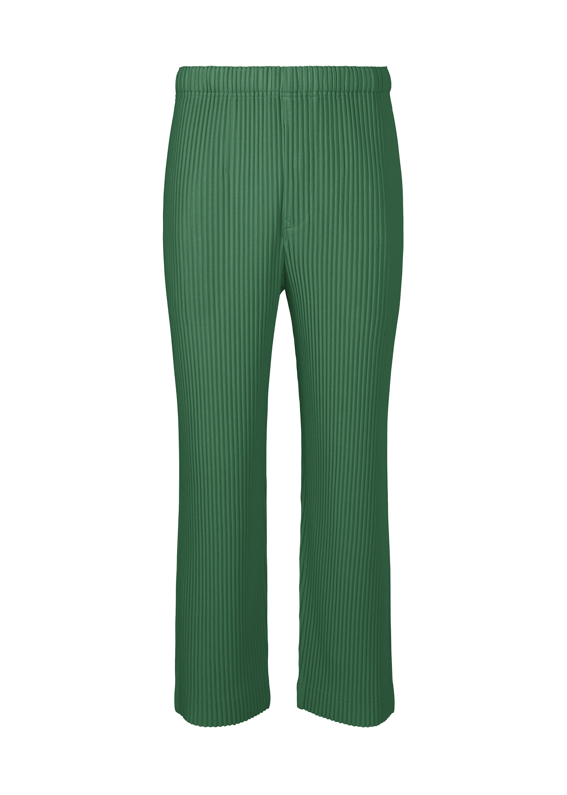 A product shot of the HOMME PLISSÉ ISSEY MIYAKE MONTHLY COLORS NOVEMBER trousers in celadon green (63).
