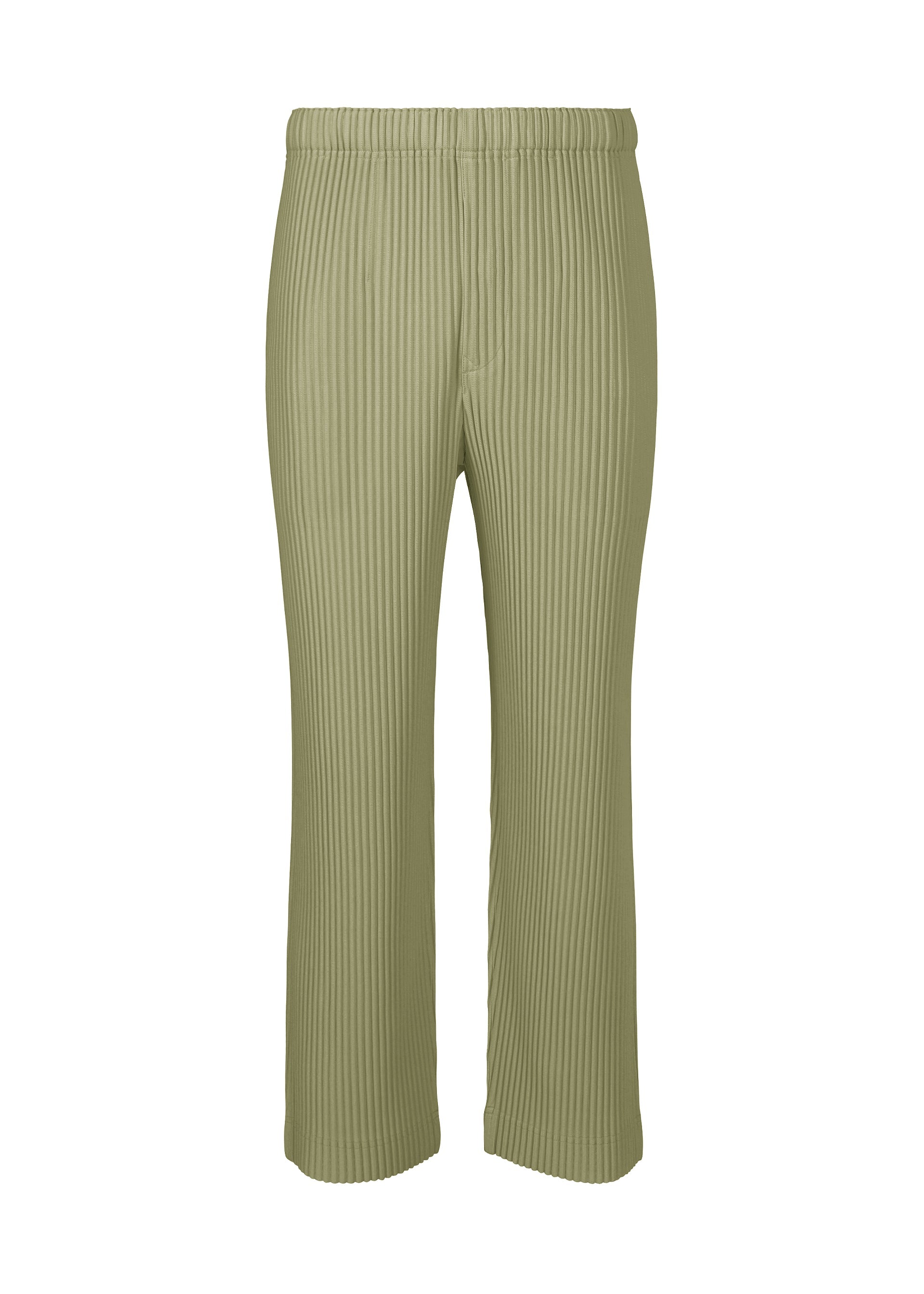 A product shot of the HOMME PLISSÉ ISSEY MIYAKE MONTHLY COLORS NOVEMBER trousers in mangan green (64).