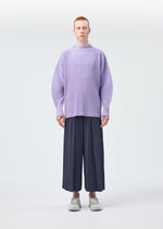 A model wears the HOMME PLISSÉ ISSEY MIYAKE MONTHLY COLORS DECEMBER clothing.