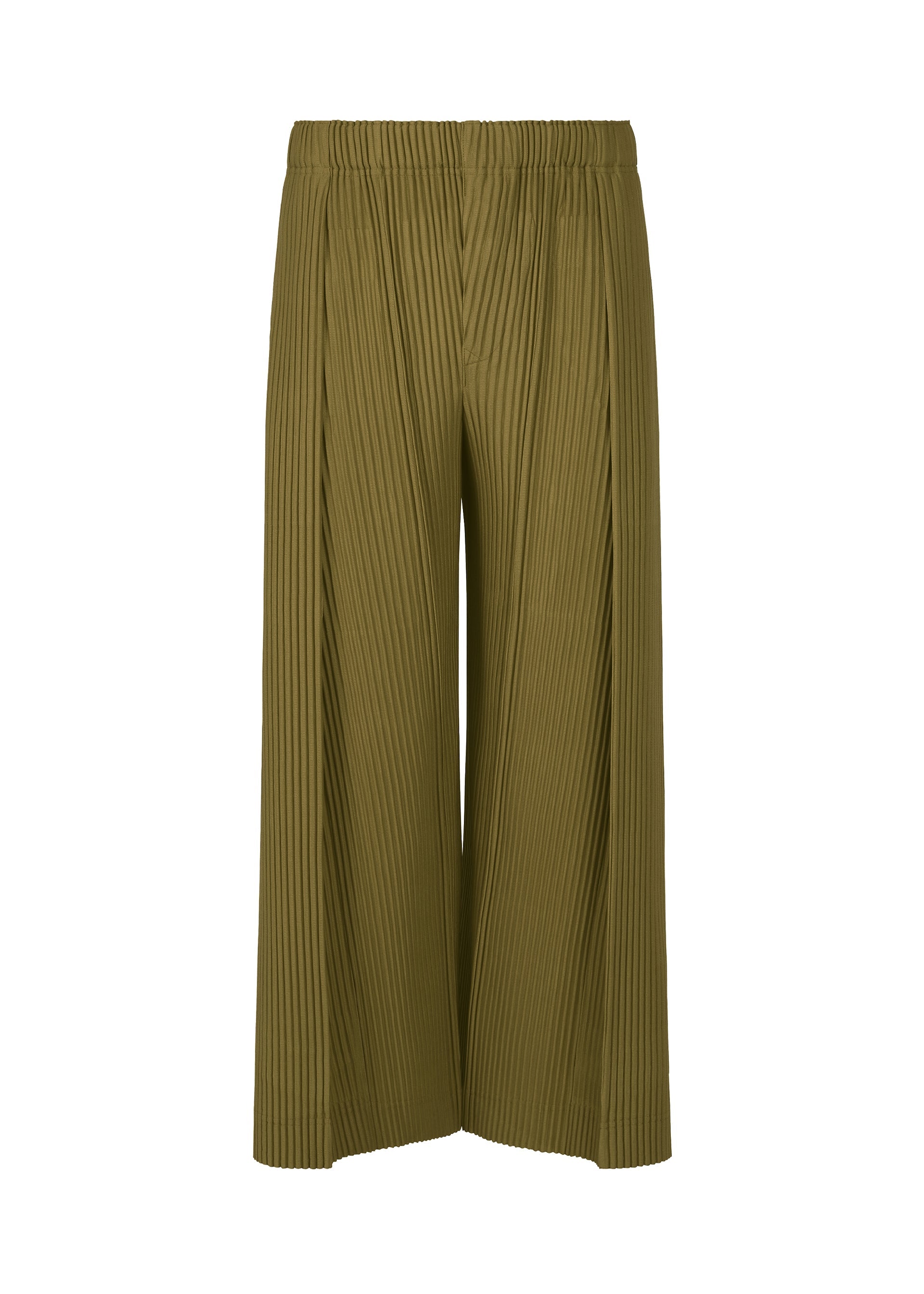 A product shot of the HOMME PLISSÉ ISSEY MIYAKE PLEATS BOTTOMS 2 clothing in rock reef green (67).