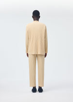A model wears the HOMME PLISSÉ ISSEY MIYAKE TAILORED PLEATS 2 clothing.