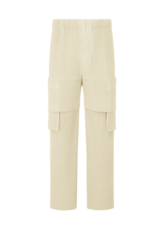 A product shot of the HOMME PLISSÉ ISSEY MIYAKE MULTI POCKET trousers in limestone white (04).