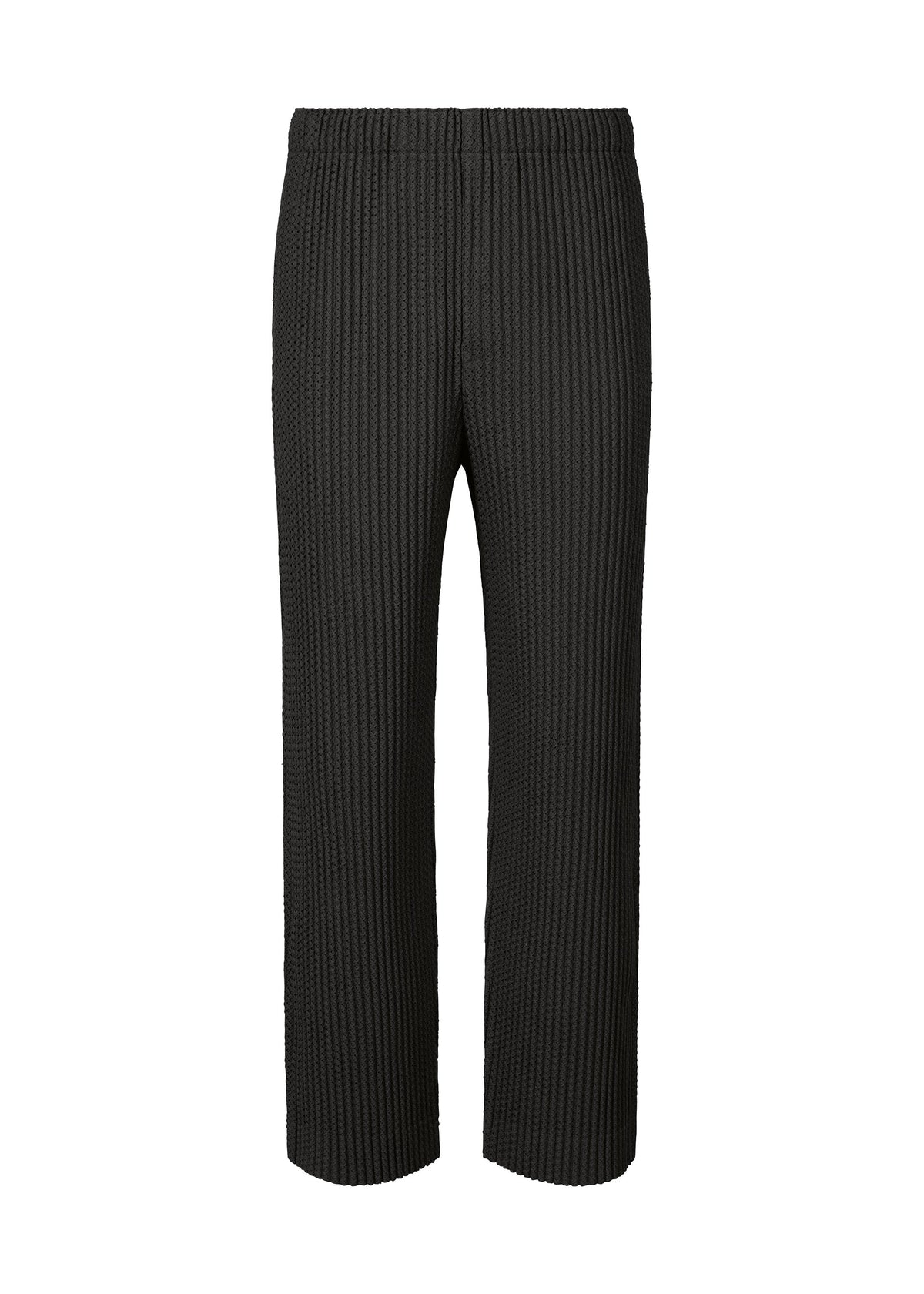 A product shot of the HOMME PLISSÉ ISSEY MIYAKE WICKERWORK MESH trousers in black (15).