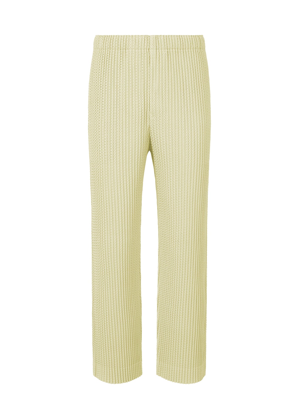 A product shot of the HOMME PLISSÉ ISSEY MIYAKE WICKERWORK MESH trousers in ivory (41).