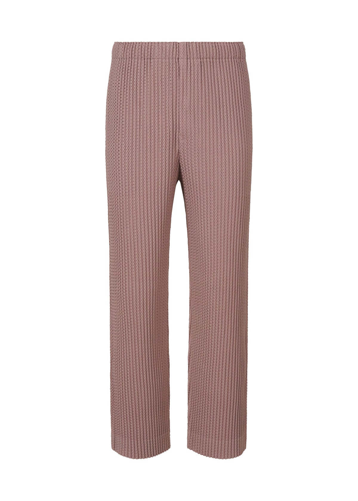 A product shot of the HOMME PLISSÉ ISSEY MIYAKE WICKERWORK MESH trousers in purple grey (84).