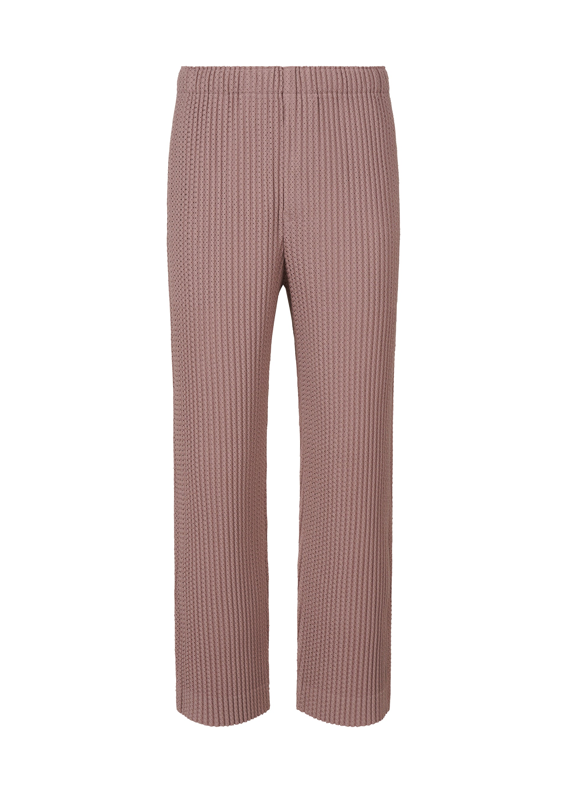 A product shot of the HOMME PLISSÉ ISSEY MIYAKE WICKERWORK MESH trousers in purple grey (84).