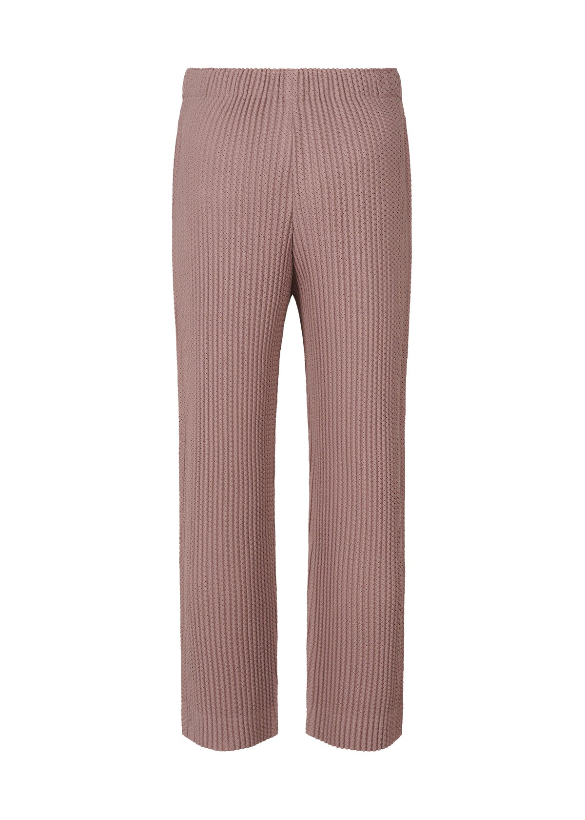 A detail shot of the HOMME PLISSÉ ISSEY MIYAKE WICKERWORK MESH trousers.