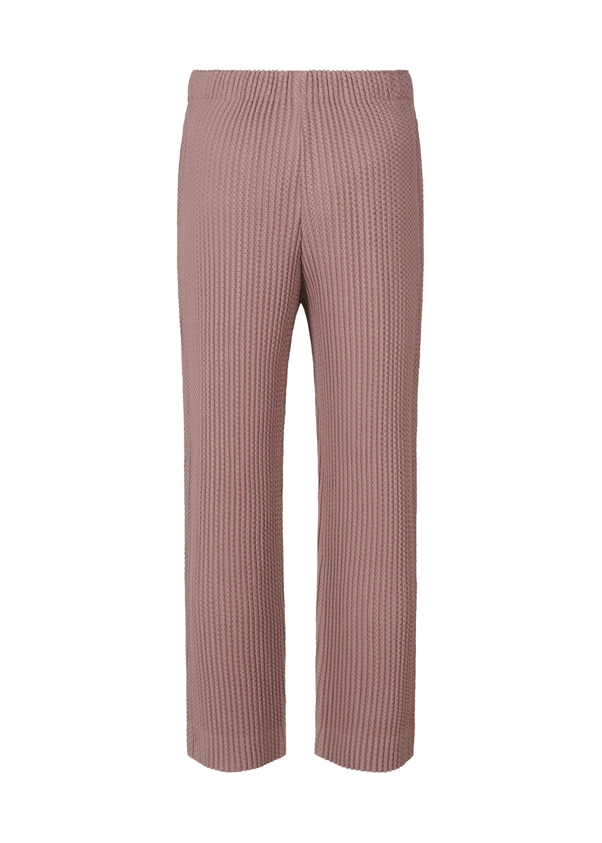 A detail shot of the HOMME PLISSÉ ISSEY MIYAKE WICKERWORK MESH trousers.