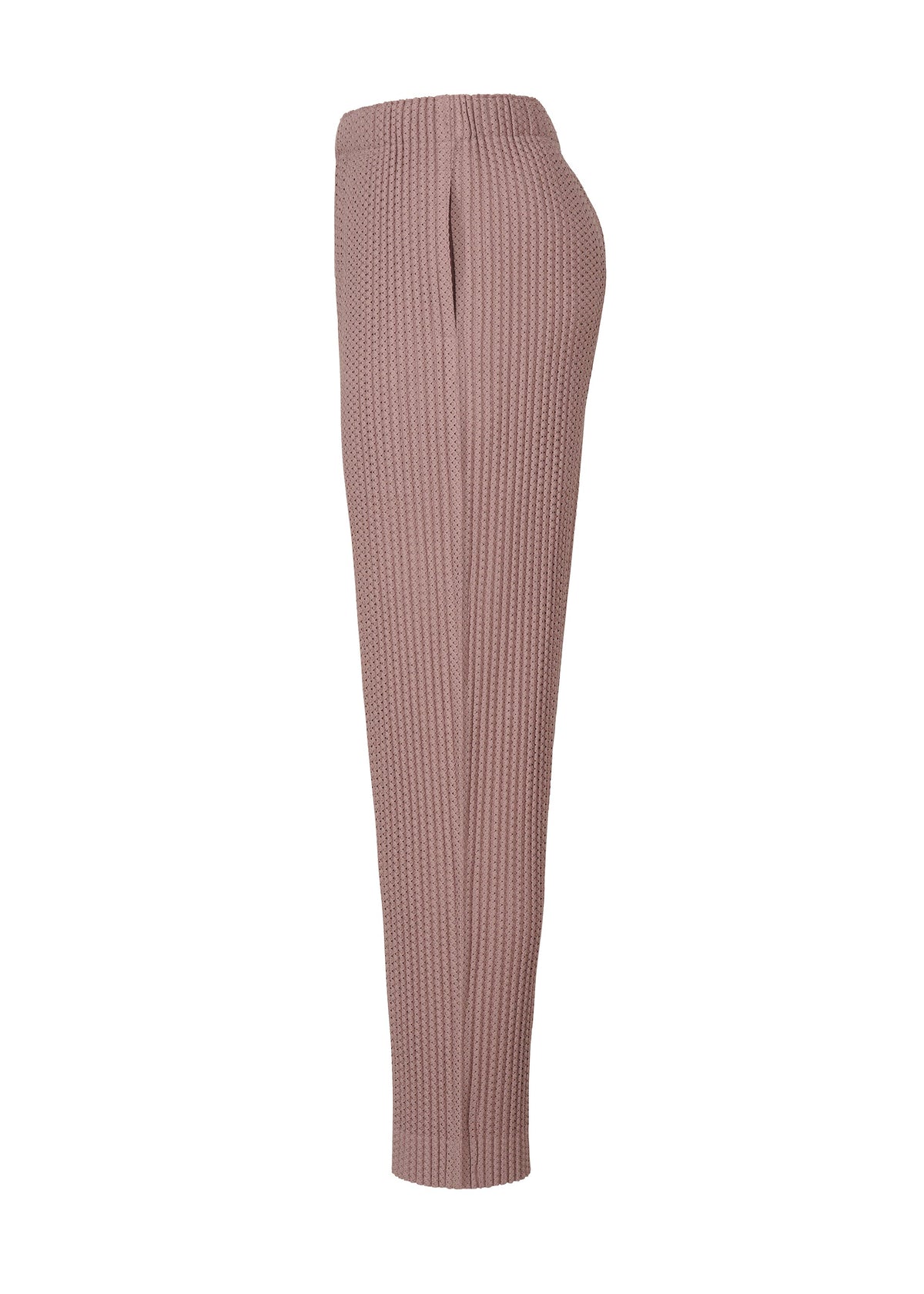 A detail shot of the HOMME PLISSÉ ISSEY MIYAKE WICKERWORK MESH trousers.