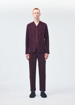 A model wears the HOMME PLISSÉ ISSEY MIYAKE QUARRY trousers.