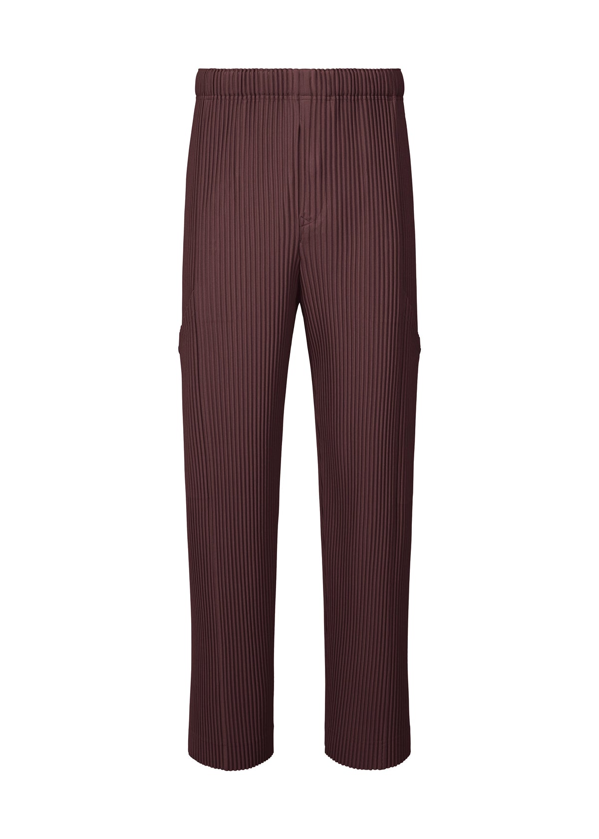 A product shot of the HOMME PLISSÉ ISSEY MIYAKE QUARRY trousers in wine purple (86).